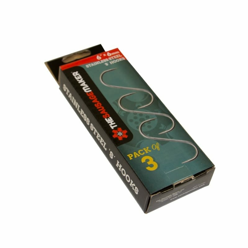 Stainless Steel "S" Hook, 6" x 6mm, Set of 3