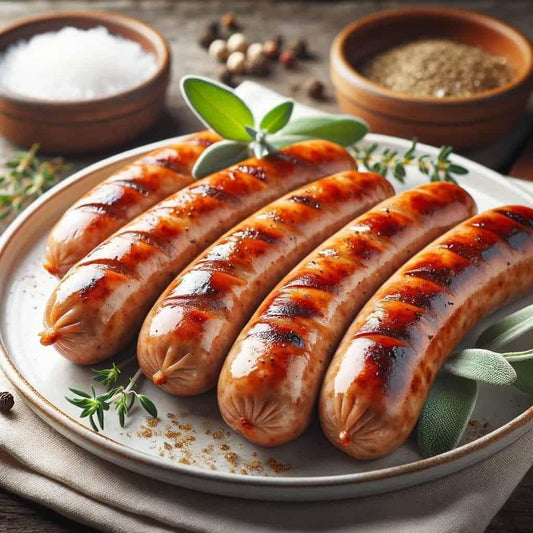 A-platter-of-freshly-made-breakfast-sausages-cooked-to-a-golden-brown-displayed-elegantly-on-a-white-ceramic-plate