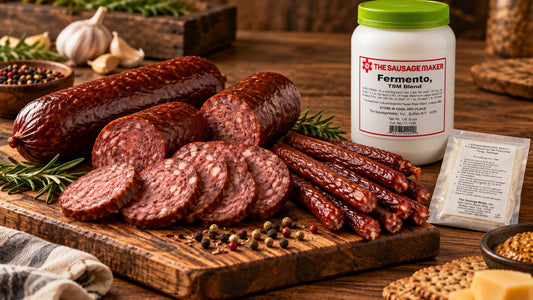 Sliced tangy summer sausage and snack sticks