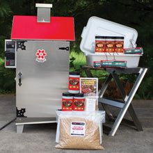 30_Lb_Smoker_Kit;Hickory_Sawdust_5lbs_Bag;Smoked_Collagen_Casings_19mm;Smoked_Collagen_Casings_32mm;Stainless_Steel_Blooming_Rack;Compact_Food_Handling_Lug_with_Cover;6-Prong_Bacon_Hanger