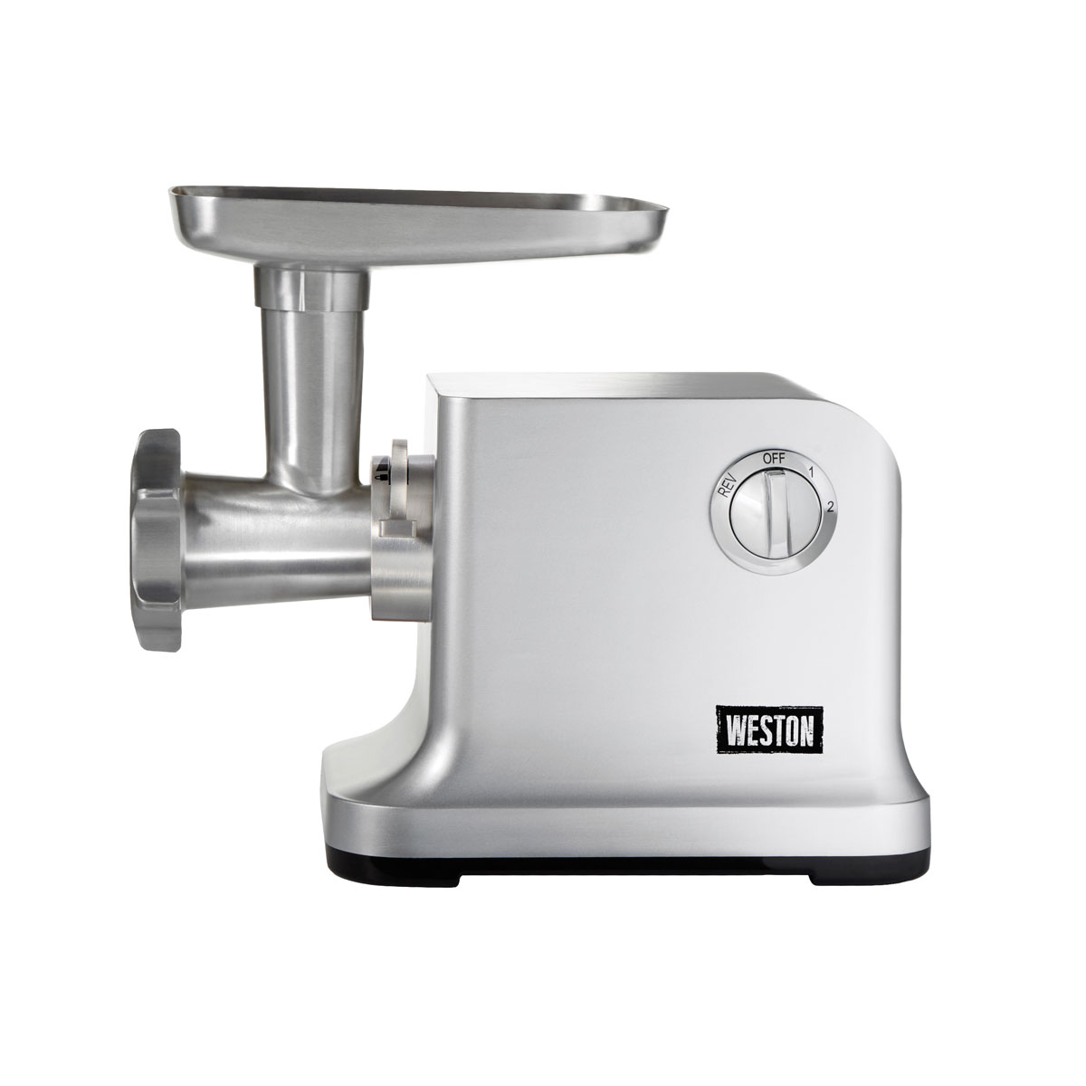 weston_electric_meat_grinder;included_accessories_with_Weston_12;homemade_sausage_with_ease;electric_meat_grinder_with_750_watt_1_hp_motor;cam_action_headlock_with_heavy_duty_die-cast_aluminum_body;Weston_meat_grinder_and_sausage_stuffer;two_speed_with_reverse_function_feature