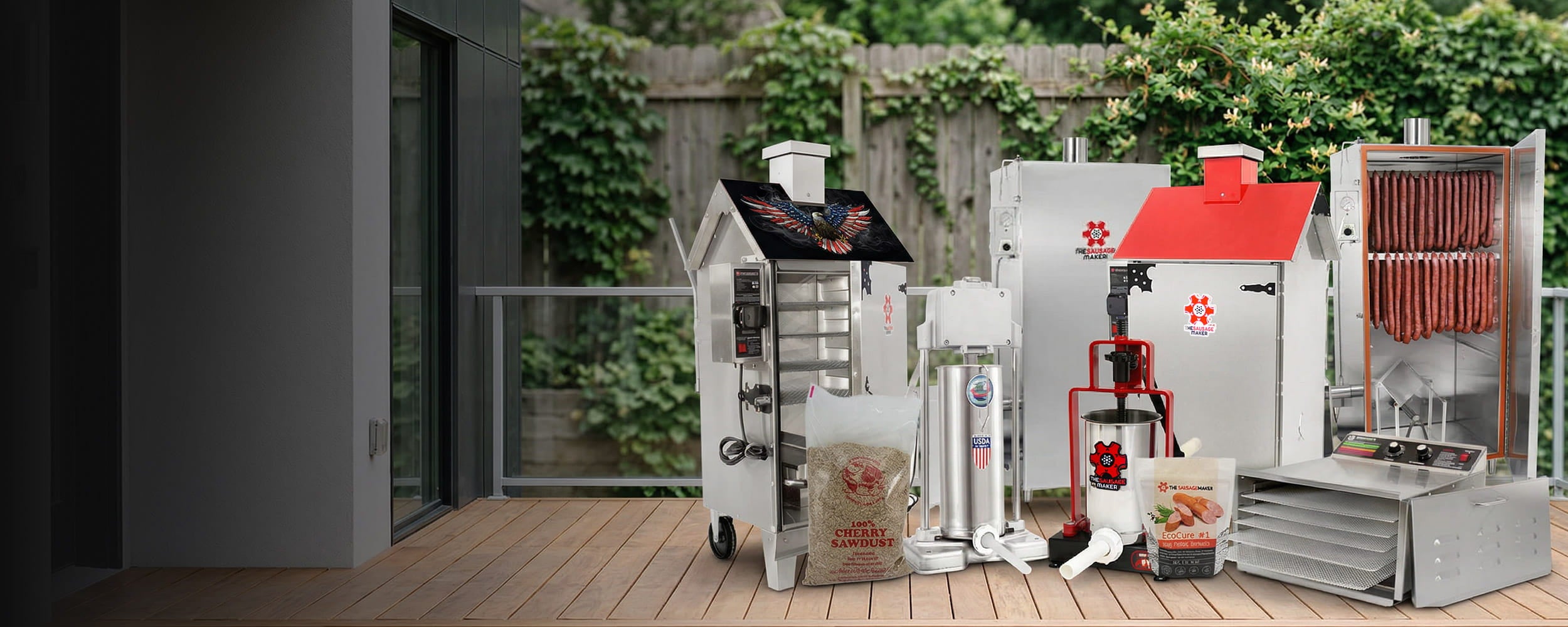 Load video: A home chef crafting g sausage using sausage maker's casing, spice and grinder