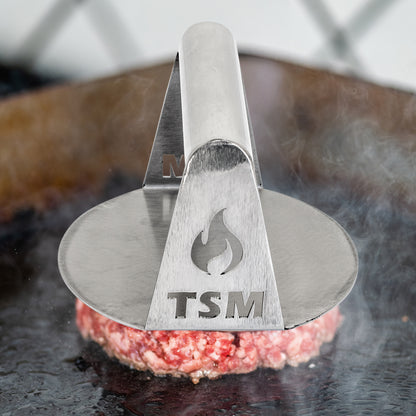 sausage-maker-burger-press;pressing-meat-patty-with-the-tsm-burger-press