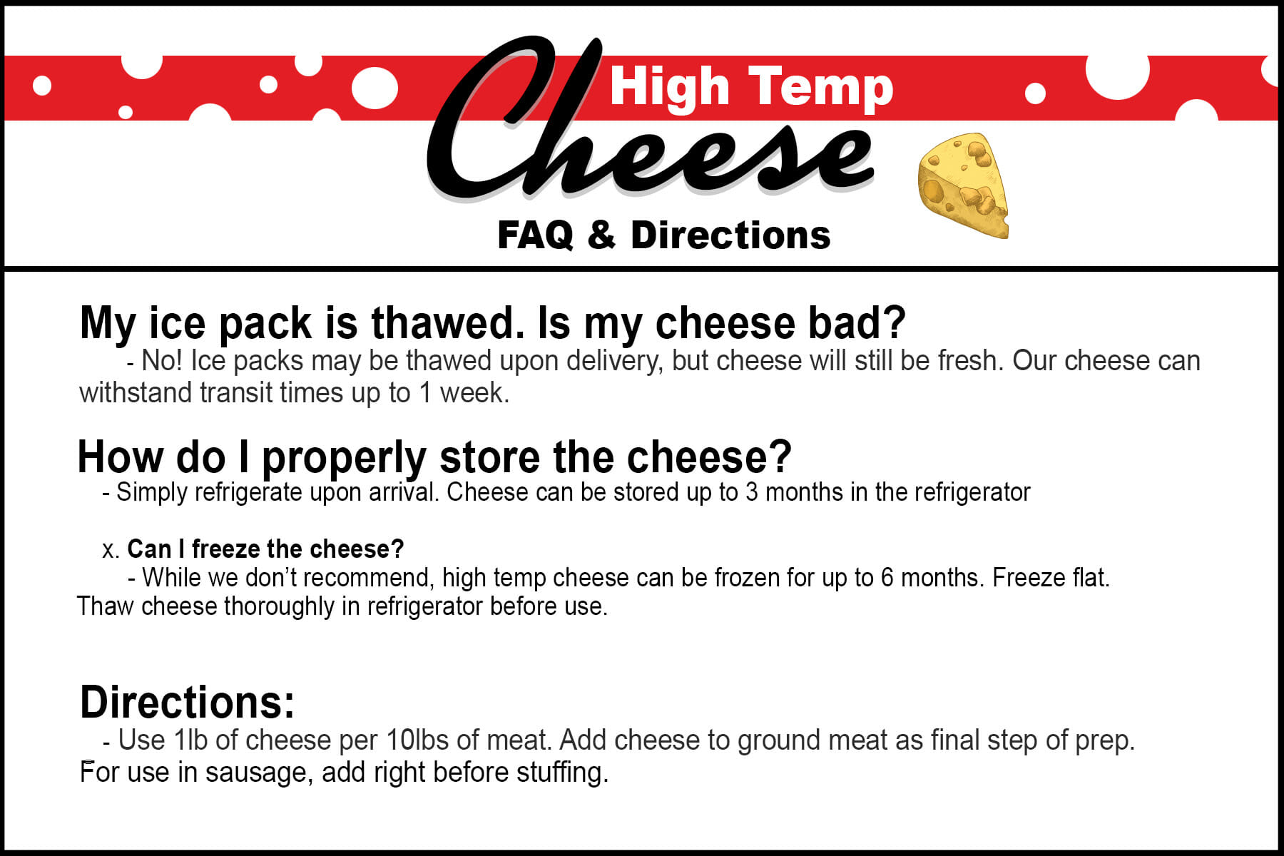 High Temp Cheddar Cheese 5 lbs. – The Sausage Maker
