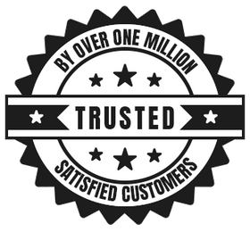 Black and white stamp-like graphic with 'Trusted by over one million satisfied customers' text