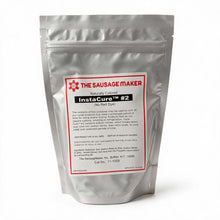 A silver pouch of The Sausage Maker InstaCure #2 naturally colored meat dye, shown on a clean white background.
