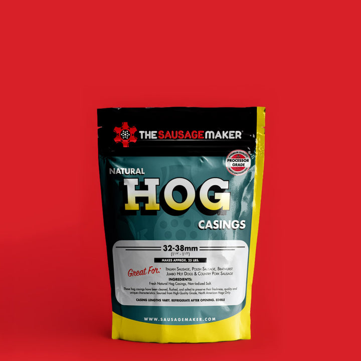 Package of The Sausagemaker Hog Casings on a red background