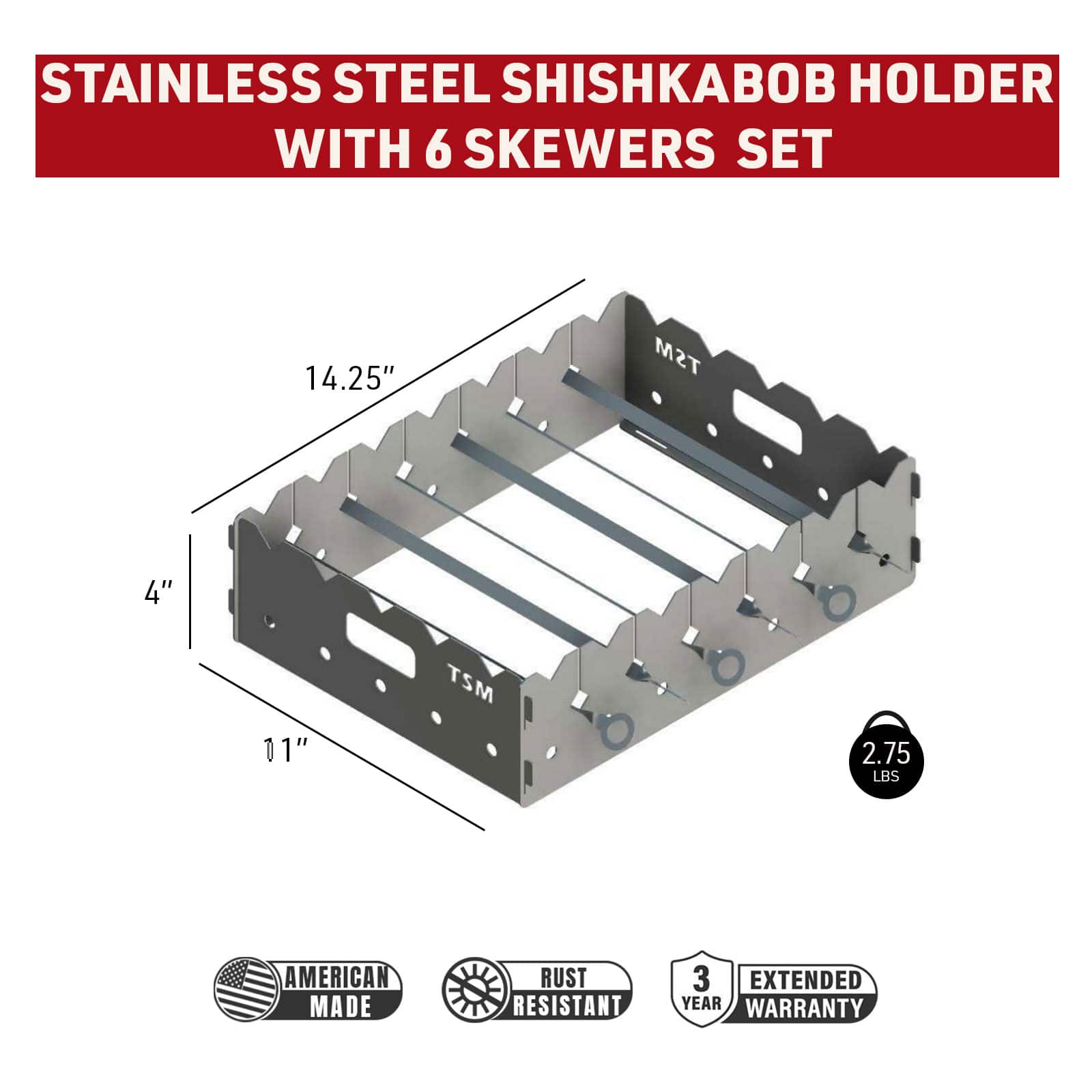 tsm-shashlik-holder-with-skewers;kabobholder-with-skewers-infographic;14x11x4-in-stainless-steel-shishkabob-holder-with-six-skewers;stainless-steel-skewer-infographic;6-piece-Skewer-Set