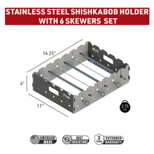 tsm-shashlik-holder-with-skewers;kabobholder-with-skewers-infographic;14x11x4-in-stainless-steel-shishkabob-holder-with-six-skewers;stainless-steel-skewer-infographic;6-piece-Skewer-Set