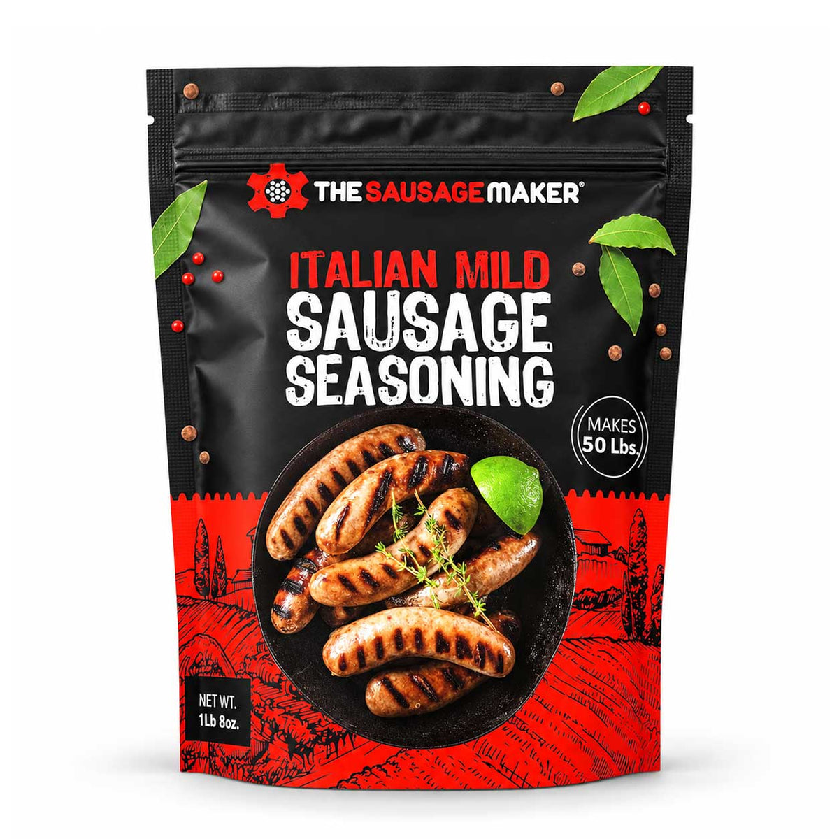 A 1 lb bag of The Sausage Maker Italian Mild Sausage Seasoning.