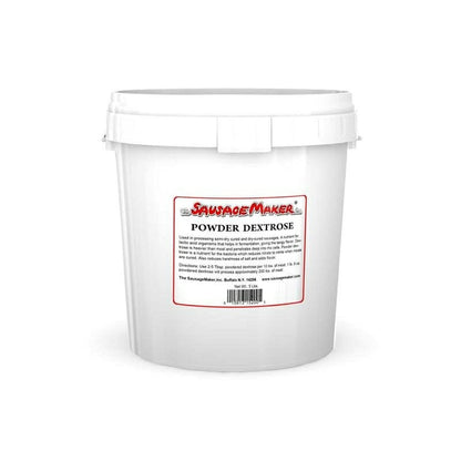 Powdered dextrose 5 lb in a white plastic container.