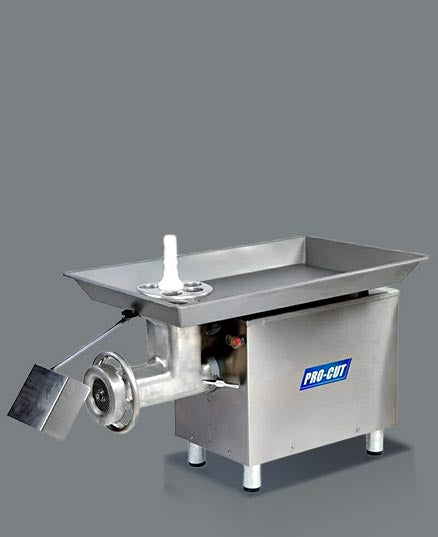 Pro cut #32 electric meat grinder on a solid gray background