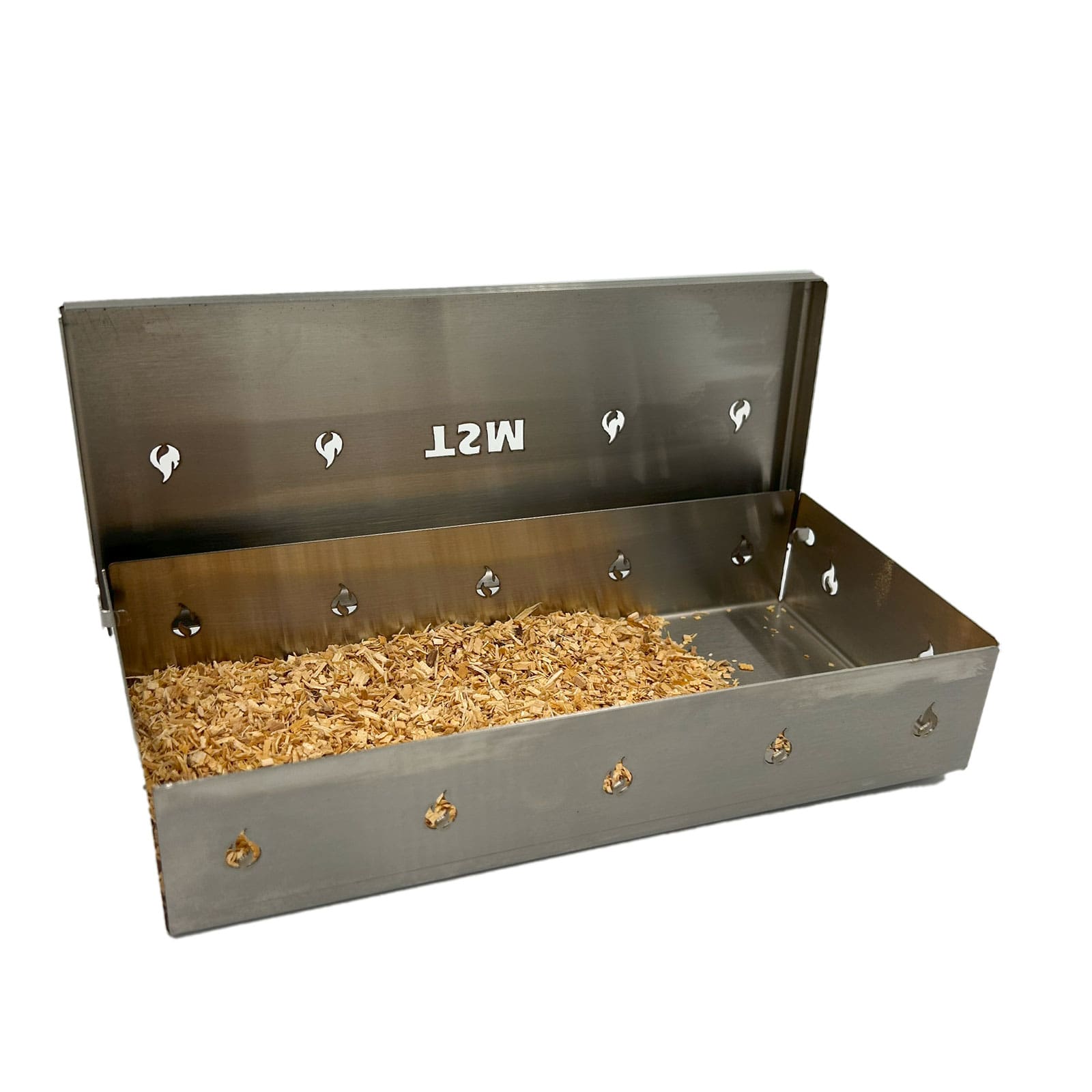 TSM_grilling_smoker_box;sawdust-inside-smoker-box-for-grilling;TSM-smoke-box-for-grills-and-smokers