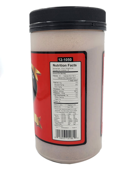 Container with a nutrition facts label on a white background