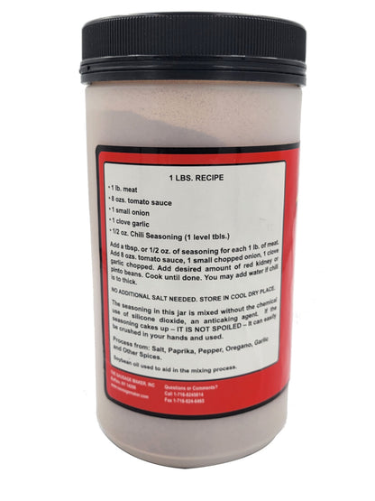 Container of seasoning mix with label on a white background